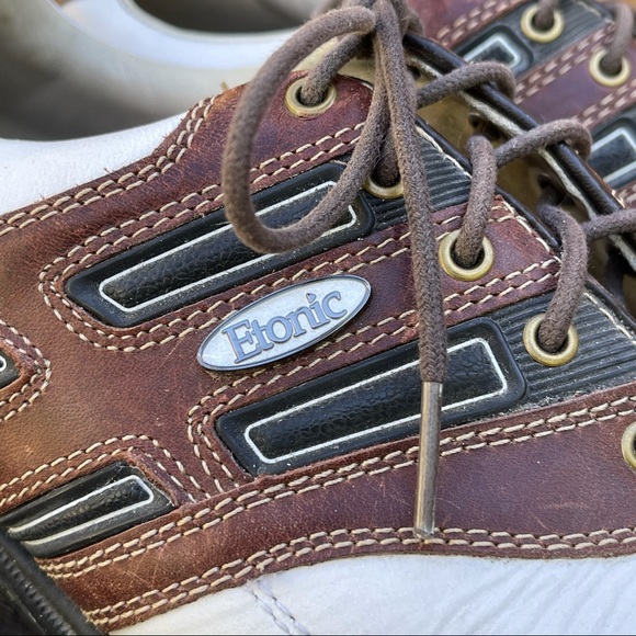 Etonic White & Brown Golf Lace Up Shoe Cleats | 8 - Picture 5 of 10